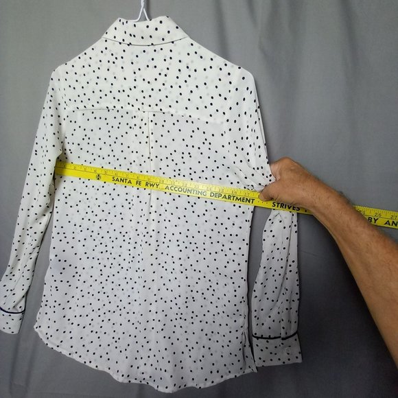 Who What Wear White Sheer Black Polka dot Blouse Button Up NWT XS Long Sleeve - Picture 5 of 16